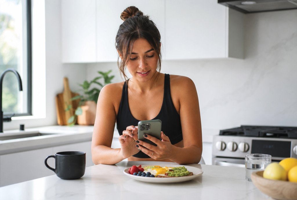 Text It — hands typing a meal on a phone in a home kitchen